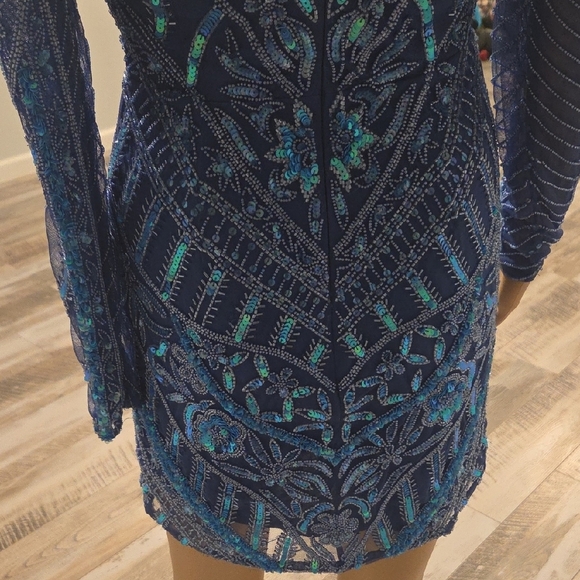 Chic Blue Lace-Up Long Sleeve Dress - Picture 5 of 12